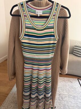 Milly Striped Knit Midi Dress in Multicolor medium ribbed striped above knee M